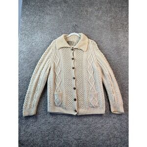VINTAGE Creation Boutique Wool Sweater Womens M Irish Hand Knit Cardigan FLAW